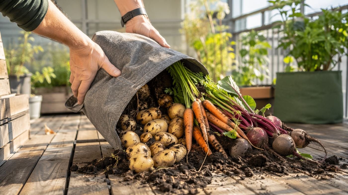 Freshly harvested potatoes, carrots and beets