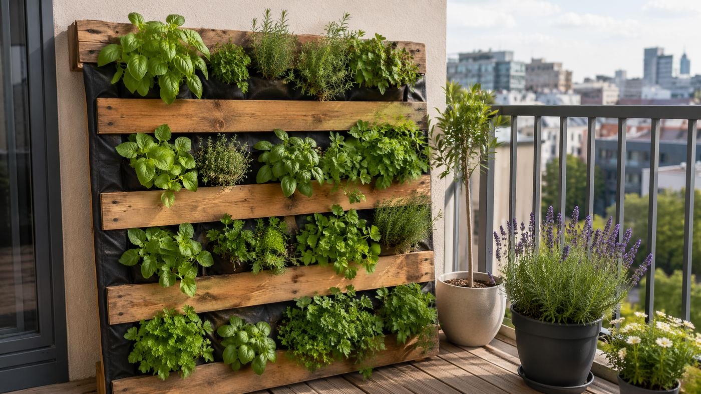 Vertical garden built from a wooden pallet