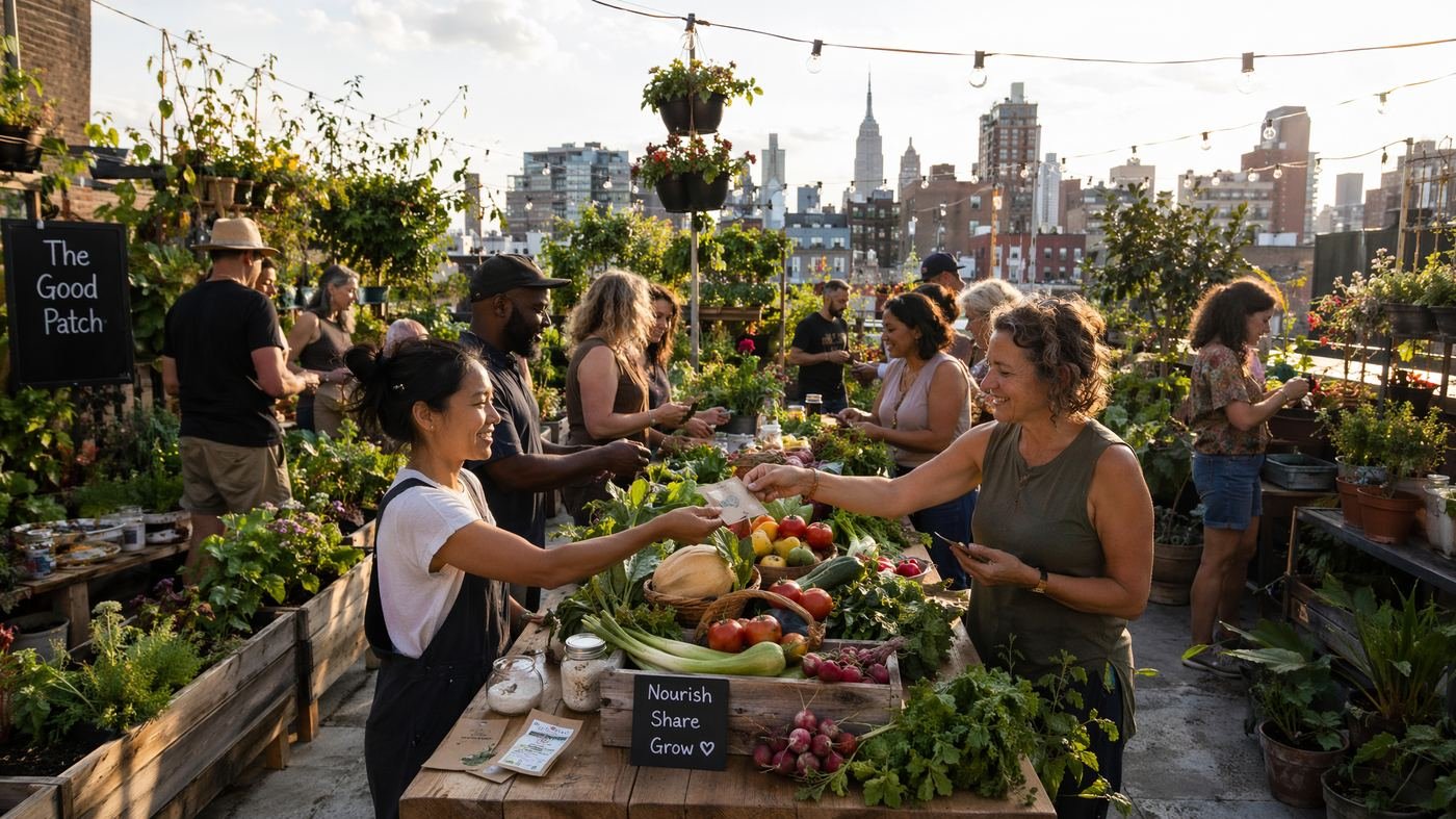 Rooftop community garden market