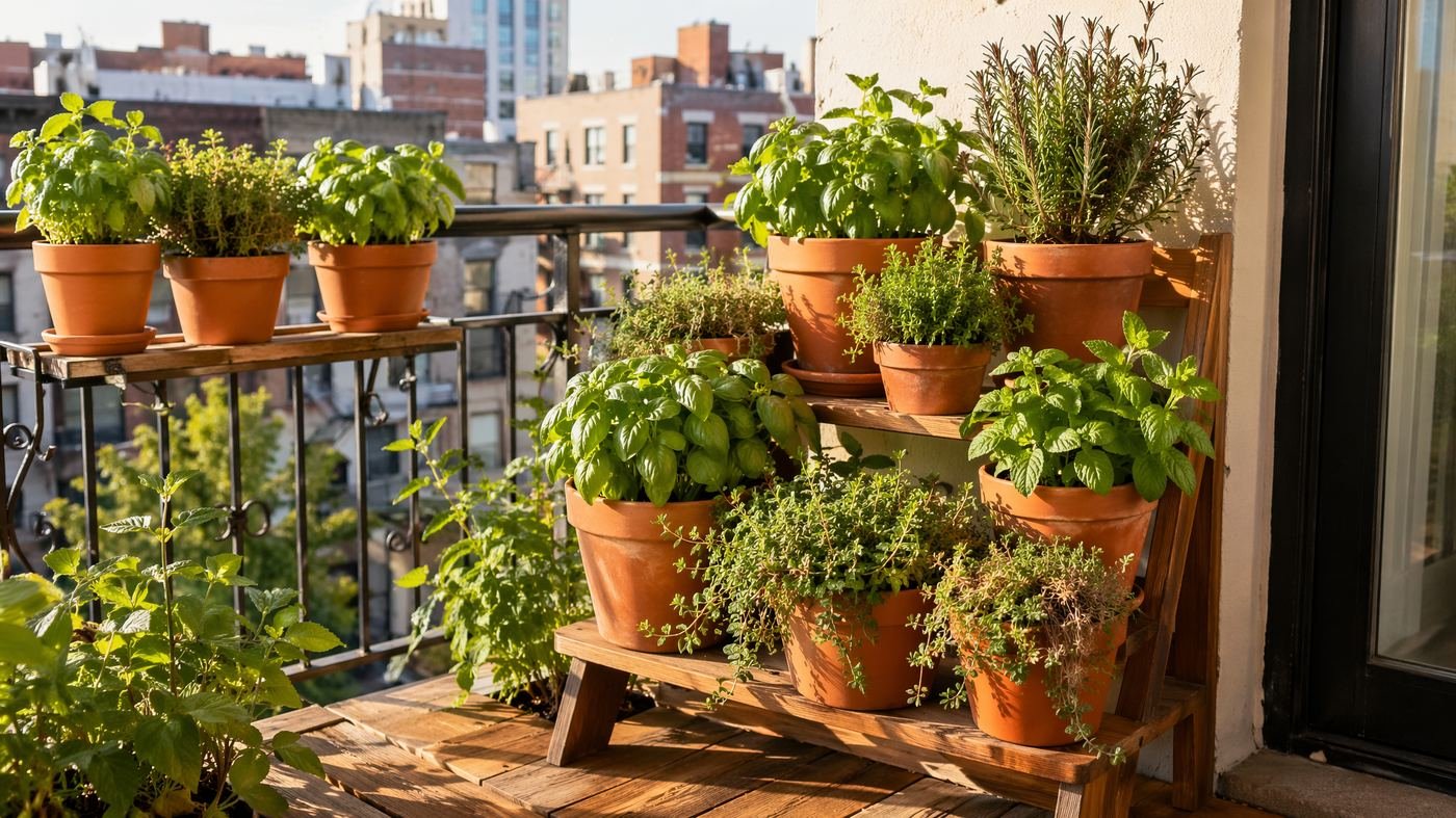 Tiered terracotta herb garden